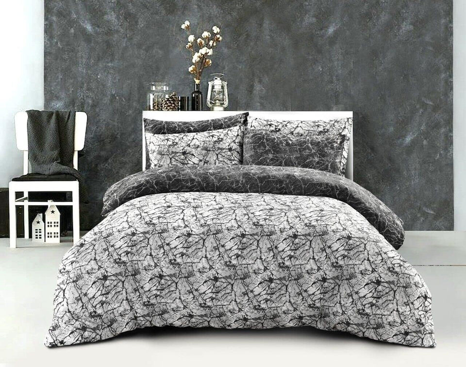Printed Duvet Cover Black Bedding Set with Pillowcases Grey Reversible Double King Super King UK Size Quilt Covers - seventhstitch
