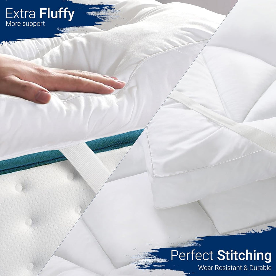 Mattress Topper Extra Deep Filling 10cm Thick Quilted Fluffy Single Double King SuperKing Size - seventhstitch