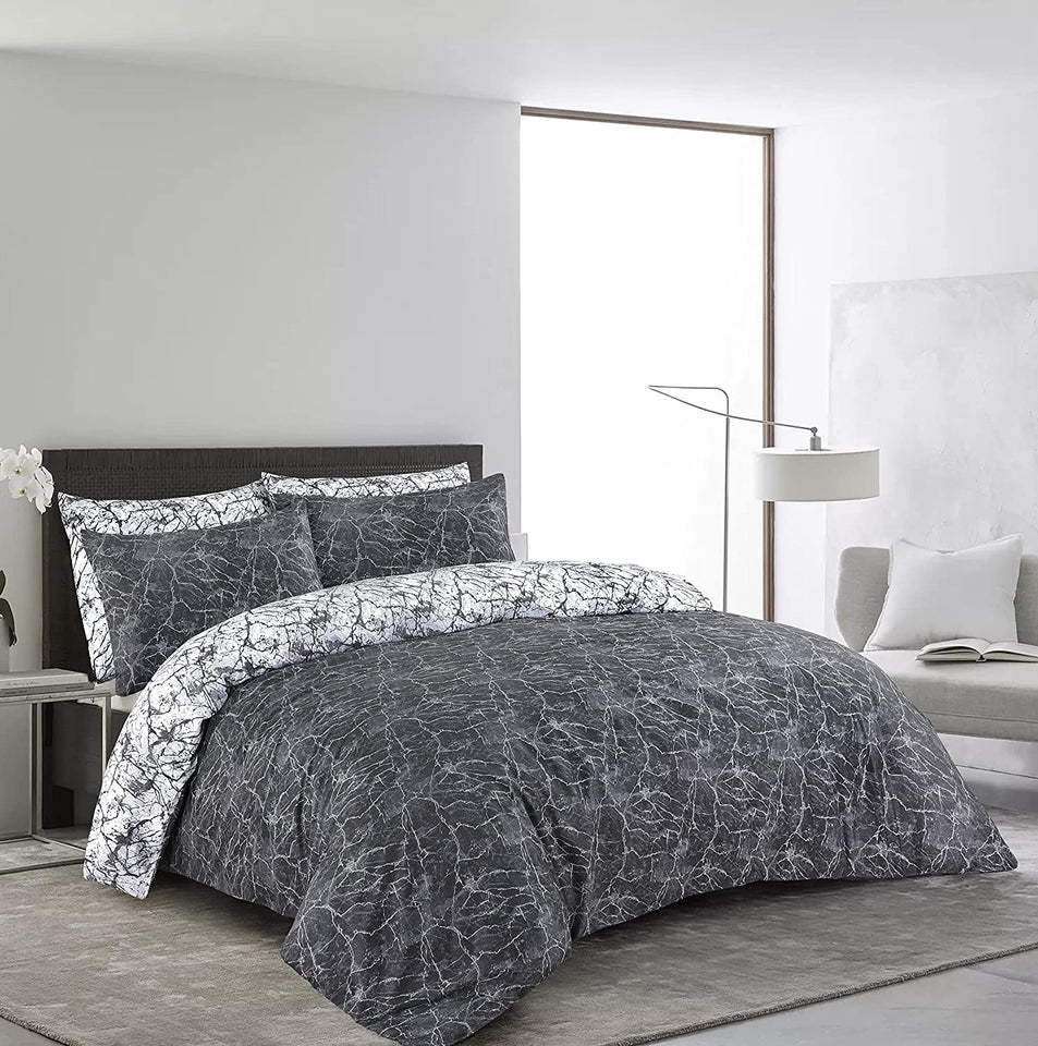 Printed Duvet Cover Black Bedding Set with Pillowcases Grey Reversible Double King Super King UK Size Quilt Covers - seventhstitch