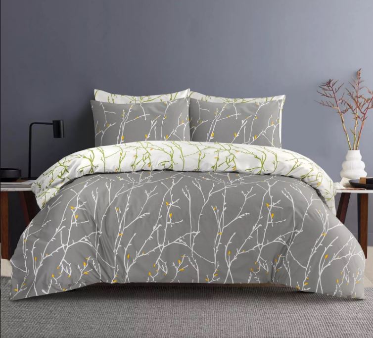 Printed Duvet Cover Black Bedding Set with Pillowcases Grey Reversible Double King Super King UK Size Quilt Covers - seventhstitch