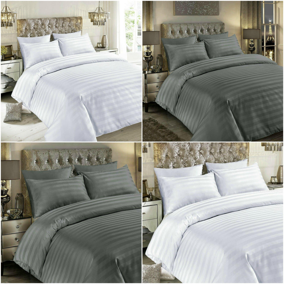 400TC DUVET COVER SET 100% EGYPTIAN COTTON DOUBLE SUPER KING SIZE BEDDING WHITE GREY - seventhstitch