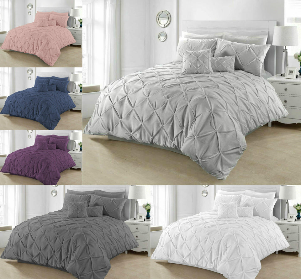 Pintuck Duvet Set 100% Cotton Quilt Cover All UK Sizes Bedding Sets - seventhstitch