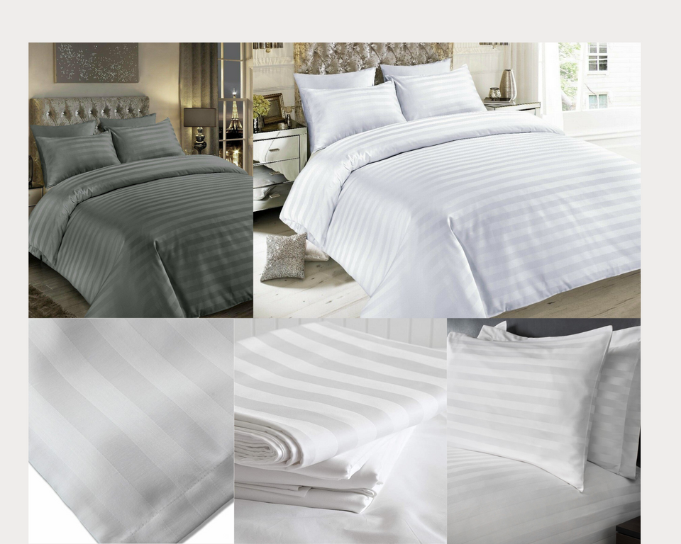 400TC DUVET COVER SET 100% EGYPTIAN COTTON DOUBLE SUPER KING SIZE BEDDING WHITE GREY - seventhstitch