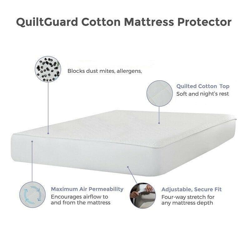 Luxury Quilted Mattress Protector 100% Cotton Fitted Bed Cover All UK Sizes 30cm and 40cm Extra Deep - seventhstitch