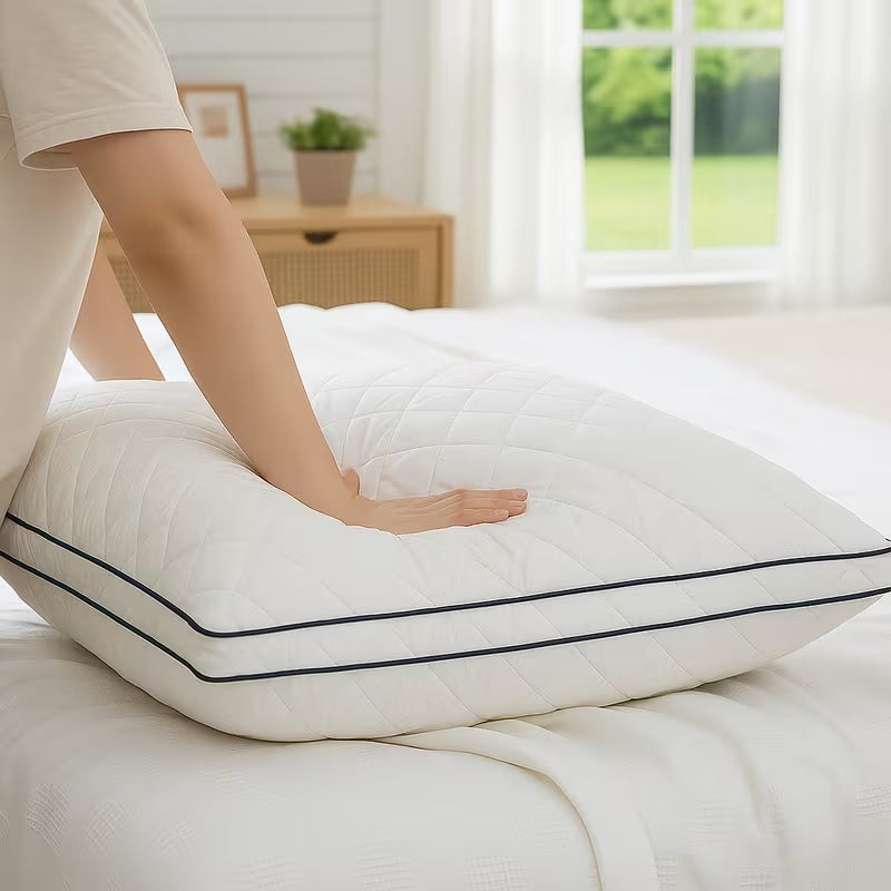 Luxury Pillow 2 Pack Hotel Quality Quilted Bed Pillows Soft Down Alternative Filled Best for Side, Stomach and Back Sleeper - seventhstitch