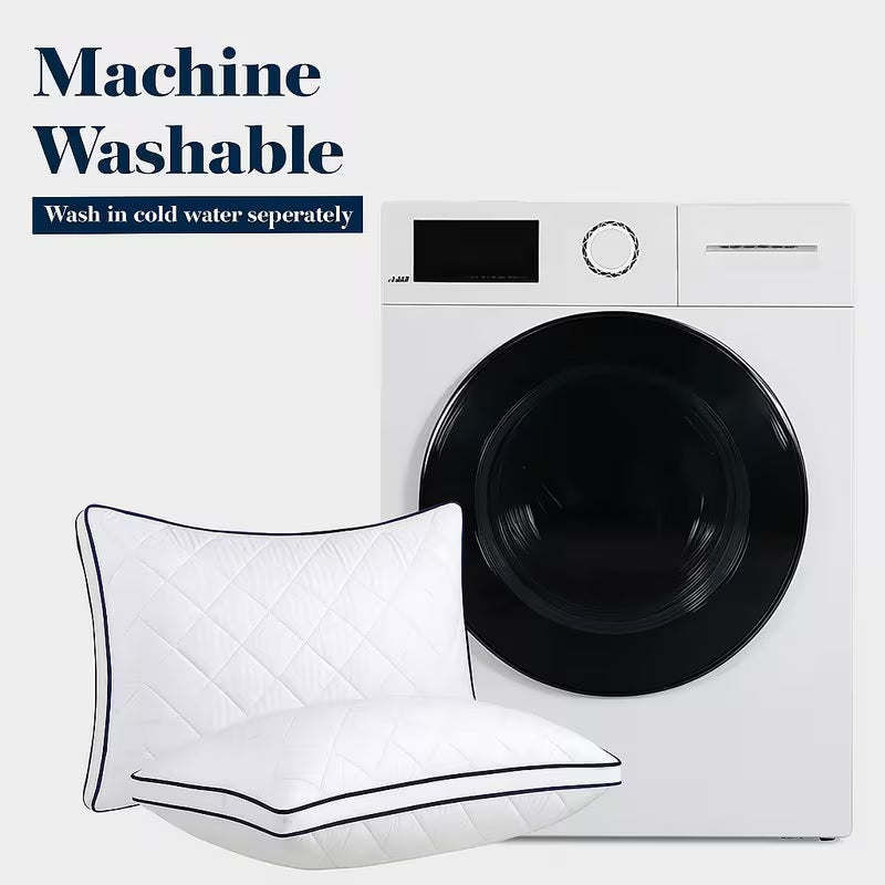 Luxury Pillow 2 Pack Hotel Quality Quilted Bed Pillows Soft Down Alternative Filled Best for Side, Stomach and Back Sleeper - seventhstitch