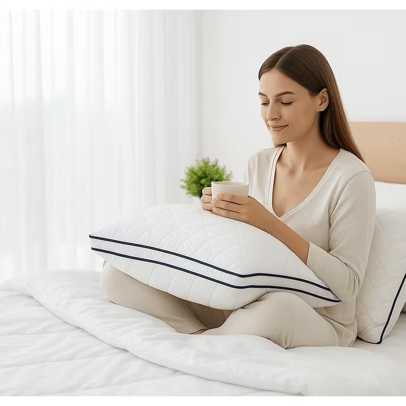 Luxury Pillow 2 Pack Hotel Quality Quilted Bed Pillows Soft Down Alternative Filled Best for Side, Stomach and Back Sleeper - seventhstitch