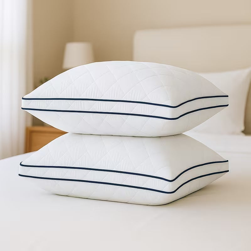 Luxury Pillow 2 Pack Hotel Quality Quilted Bed Pillows Soft Down Alternative Filled Best for Side, Stomach and Back Sleeper - seventhstitch