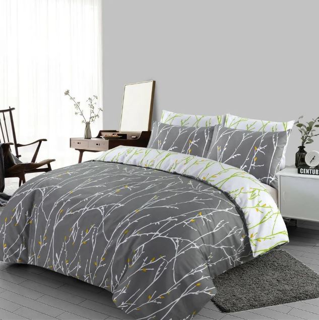 Printed Duvet Cover Black Bedding Set with Pillowcases Grey Reversible Double King Super King UK Size Quilt Covers