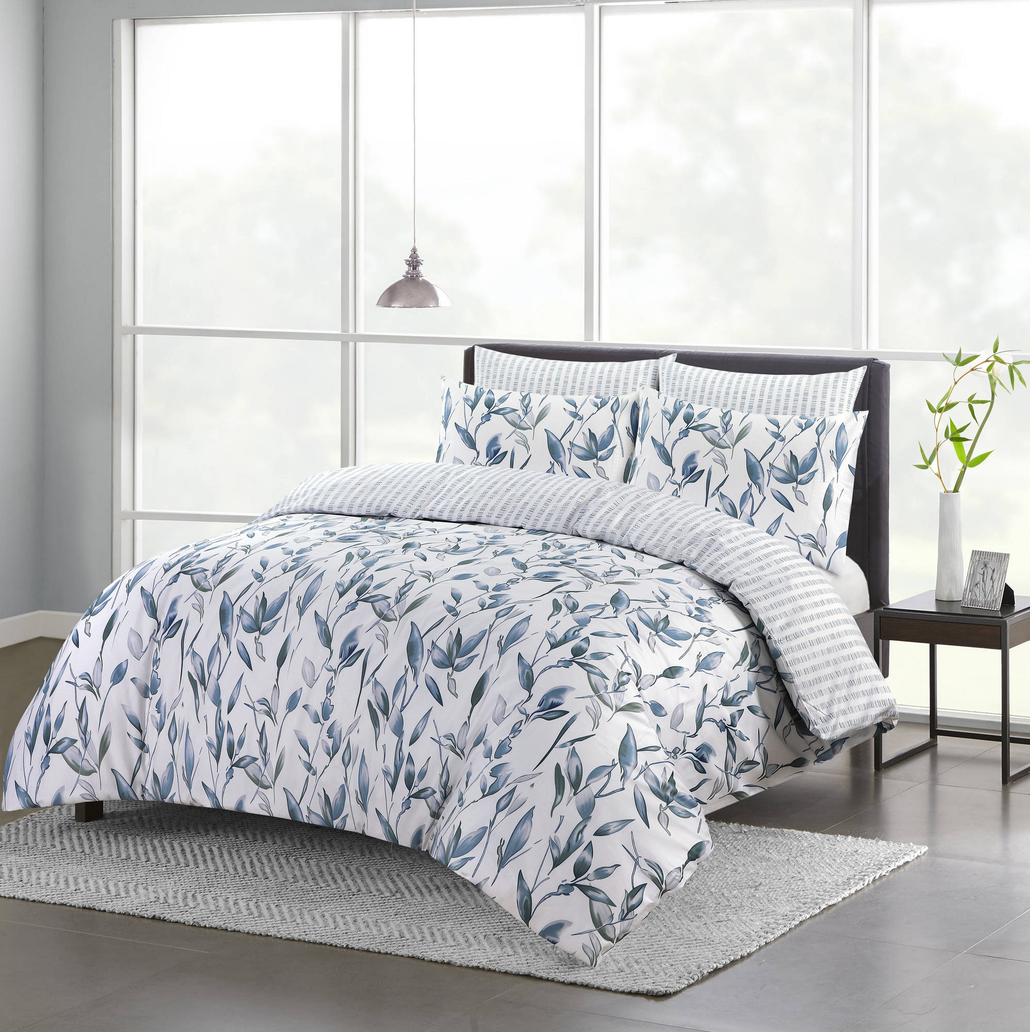 Online New Bee & Willow Queen duvet set 100% cotton blue/white/gray rose pattern