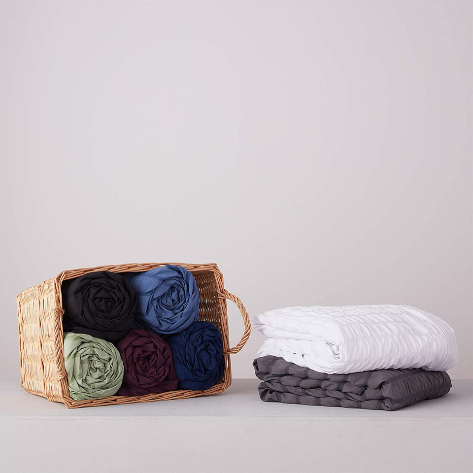 Seersucker Duvet Cover Quilt Set 100% Egyptian Cotton Bedding Sets Double, King, Super King - seventhstitch