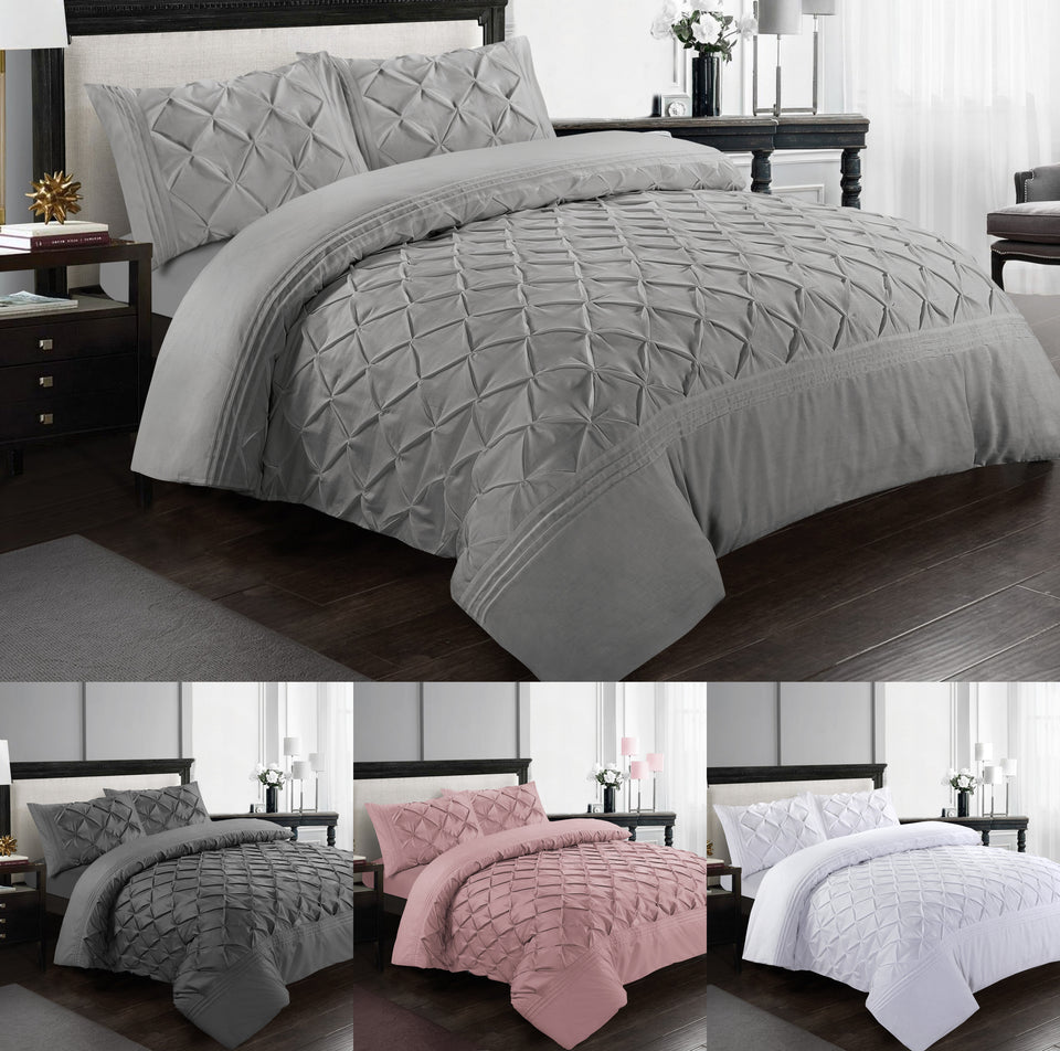 Pinch Pleated Duvet Cover Set Soft 100% Microfiber Pintuck Bedding Sets with Pillowcases - seventhstitch