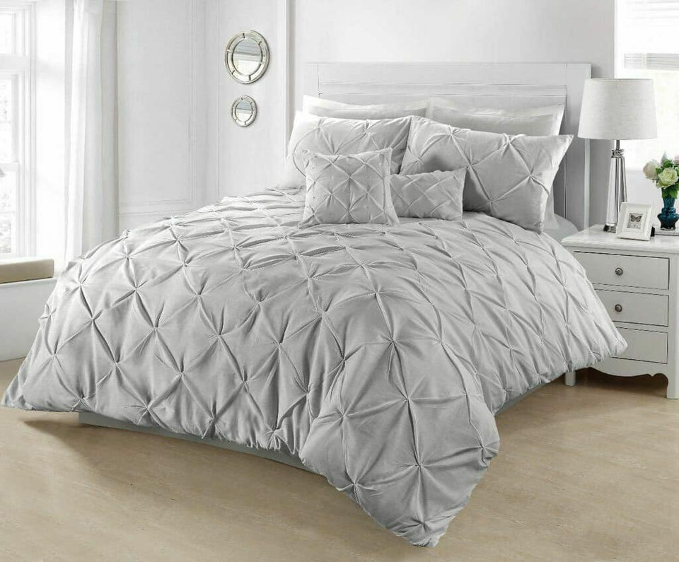 Pintuck Duvet Set 100% Cotton Quilt Cover All UK Sizes Bedding Sets - seventhstitch