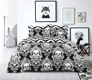 Skull Duvet Cover set 100% Cotton Gothic Bedding Sets Double King Super King Size Black Quilt Covers - seventhstitch