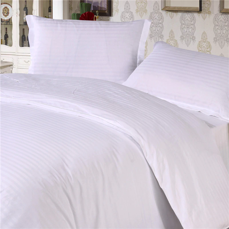 Luxury Hotel Quality Cotton Satin Stripe 3 Piece Duvet Cover Bedding Set White - seventhstitch
