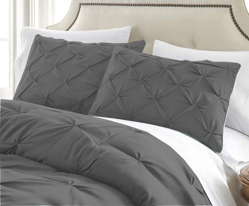 Pintuck Duvet Cover 100% Egyptian Cotton Single Double King Super King Size Bedding Set - seventhstitch