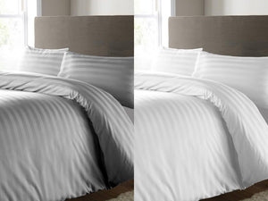 400 Thread Count Satin Stripe Duvet Cover 100% Egyptian Cotton Bedding White Grey - seventhstitch