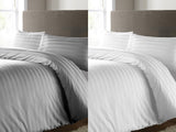400 Thread Count Satin Stripe Duvet Cover 100% Egyptian Cotton Bedding White Grey - seventhstitch